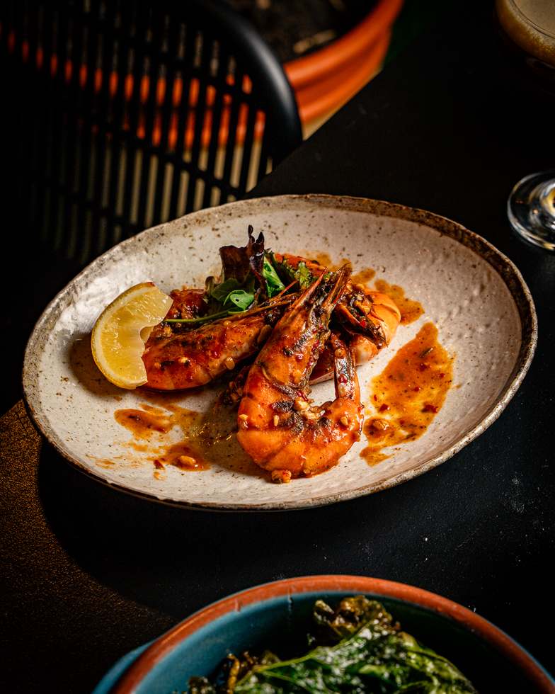 King prawns in a spicy chilli and garlic sauce