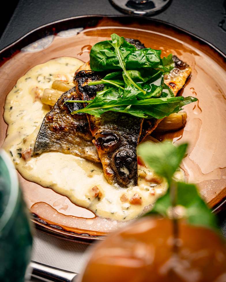 Pan-seared sea bream with a cream sauce