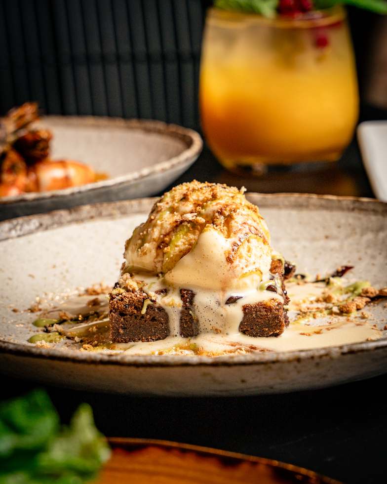 Warm chocolate brownie with ice cream